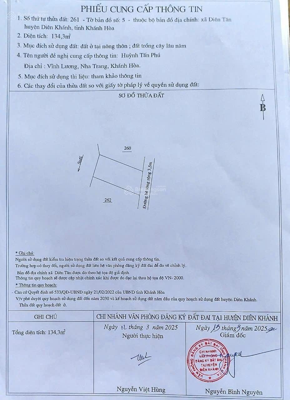 Diên tân, diên khánh 134m2 giá 450 triệu, cách đường hl62 chỉ 20m cần bán nhanh