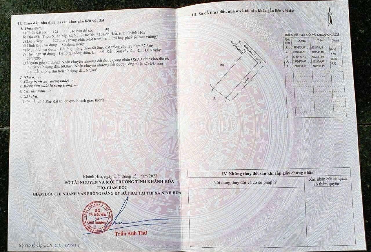 Bán đất tại Xã Ninh Thọ, Ninh Hòa, Khánh Hòa, 600 triệu, 127 m2 - Hàng hiếm chỉ với 600 triệu