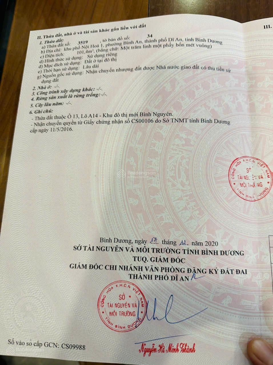 Đất KDC Bình Nguyên, giáp làng đại học quốc gia phường Đông Hòa (TP HCM); Full TC 101.4m2