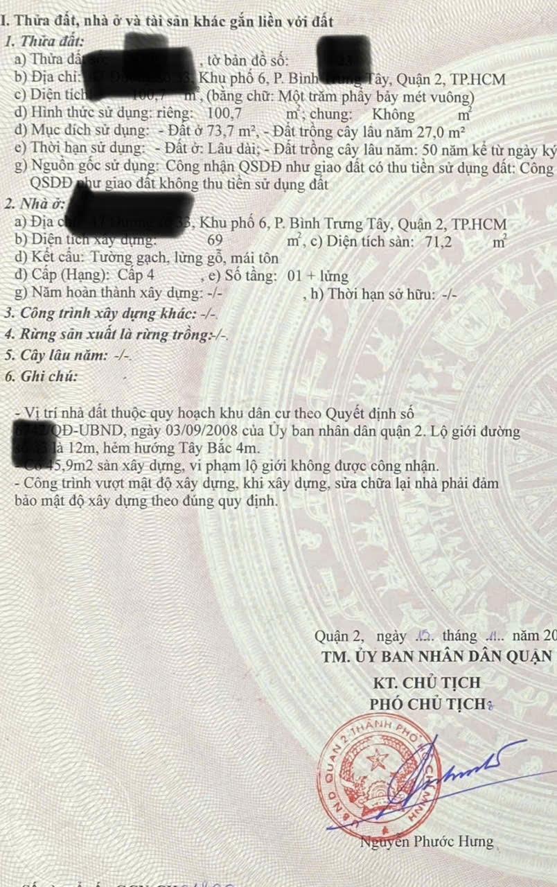 Bán nhanh nhà cấp 4 , 1 gác , mặt đường số , p Bình Trưng Tây