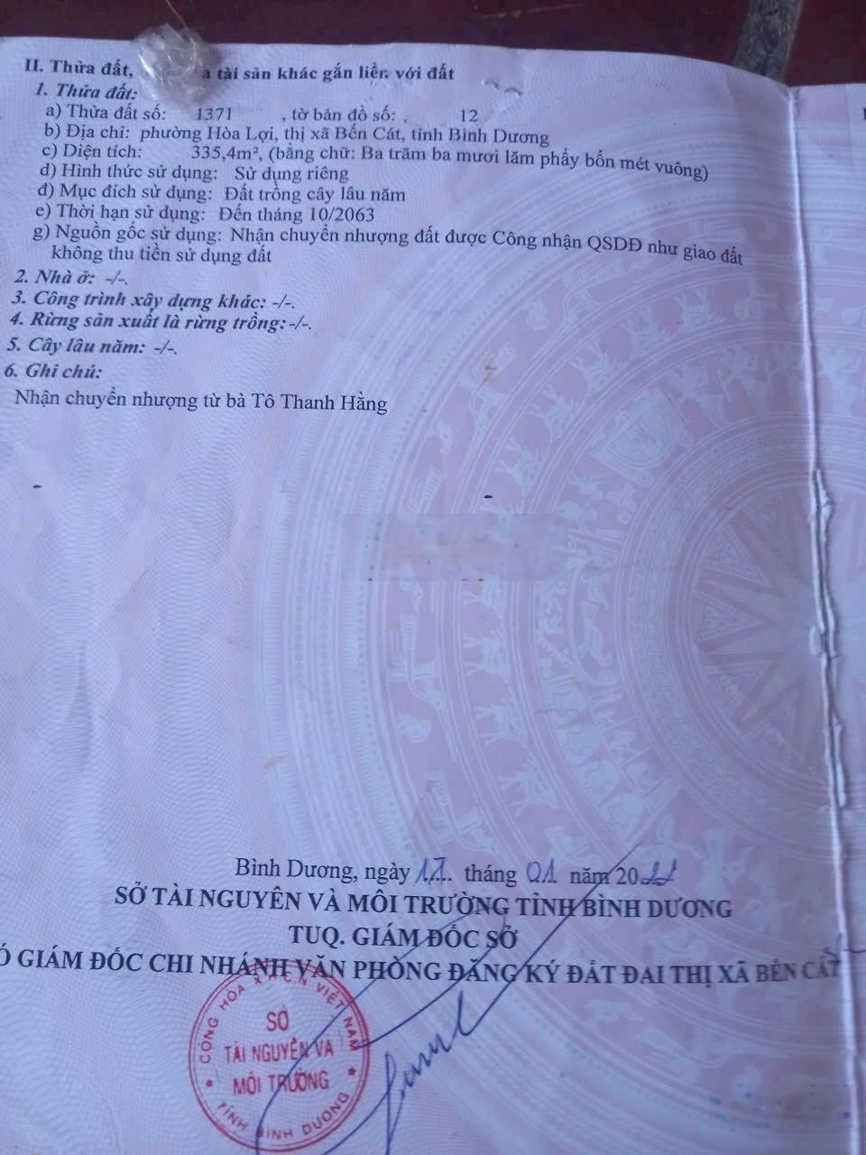 Cần bán gấp lô đất ở đường D8 Hoà Lợi Bến Cát Bình Dương