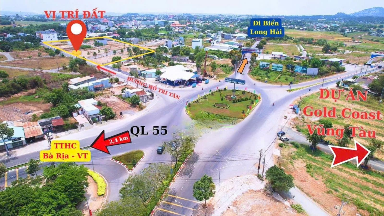 Chủ bán gấp lô đất 171,5m2 KDC mặt tiền Hồ Tri Tân, ngay cổng chào Long Hải cách biển 15ph, sổ sẵn