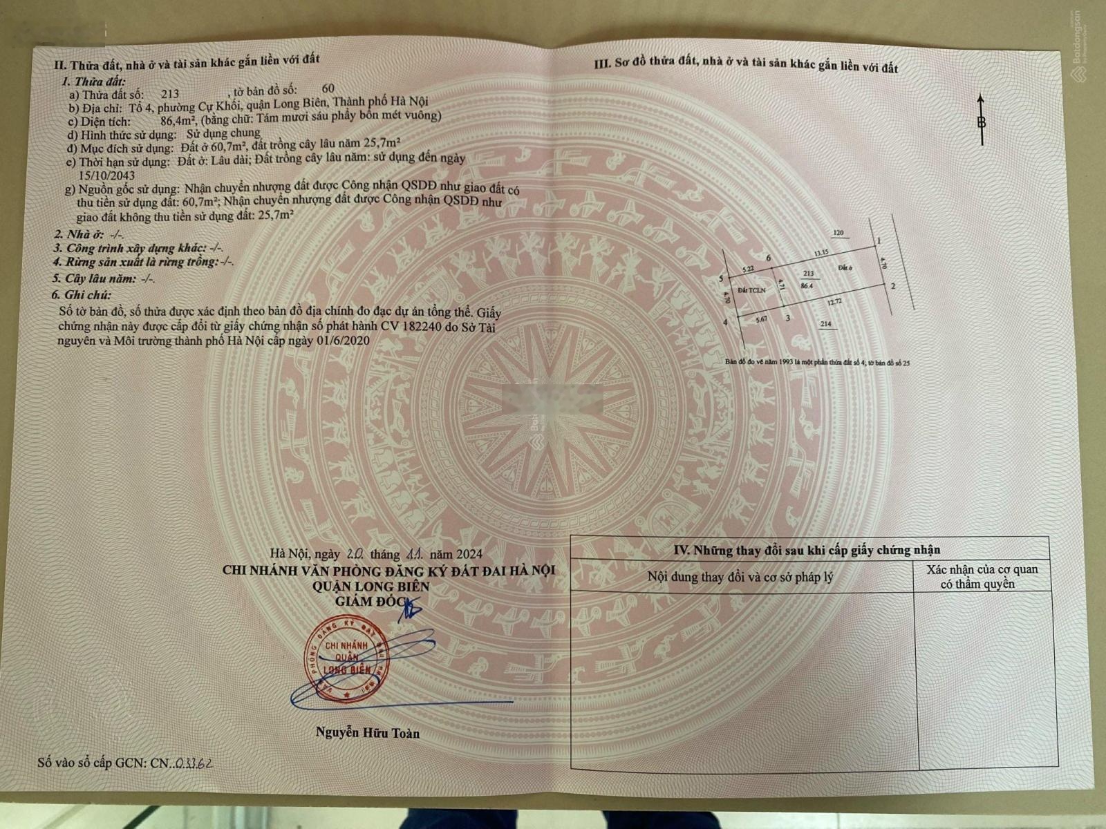 86.4m2 đất Cự Khối mặt tiền 4.7m vuông như bao diêm ngõ thông xe 16 chỗ giá 7.15 tỷ LH: 0902132489