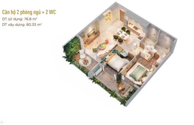 Chủ nhà cần ra căn 2PN và 2WC Fiato Up Town giá 4.23 tỷ tầng cao