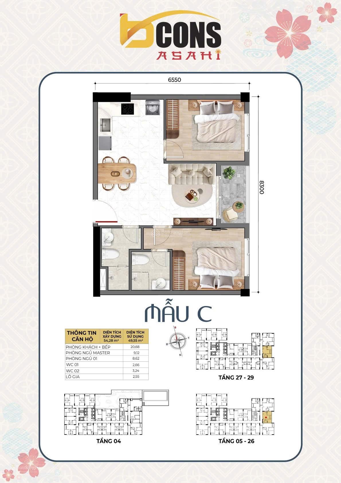 Bán căn hộ chung cư Bcons Asahi, 48 triệu VND, 56m2, view đẹp, chính chủ tại Dĩ An, Bình Dương