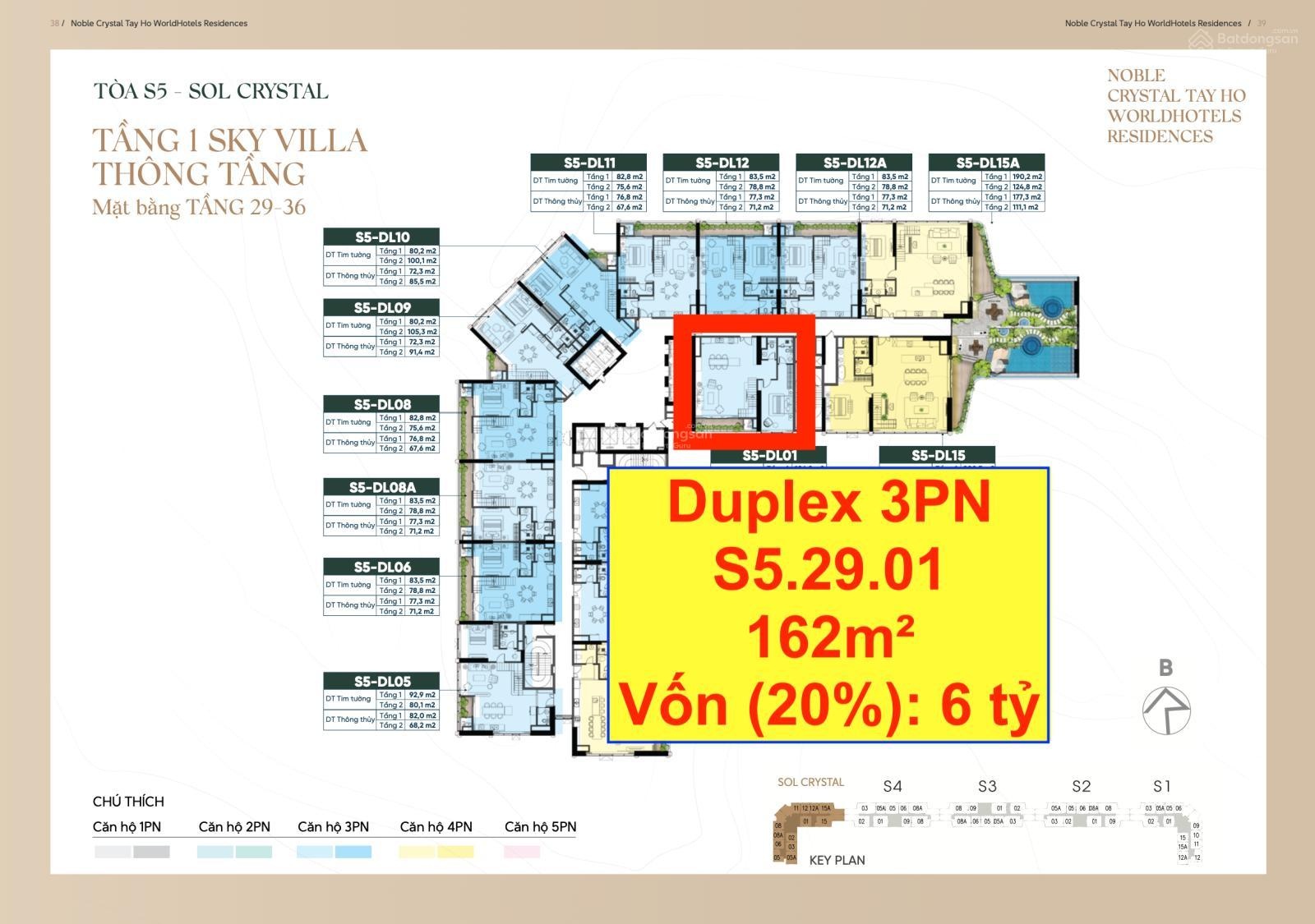 Căn duplex s5.29.01, 3pn, 162m2 tầng cao view hồ tây, giá 30 tỷ. vay chỉ cần vốn 6 tỷ ký hđmb ngay