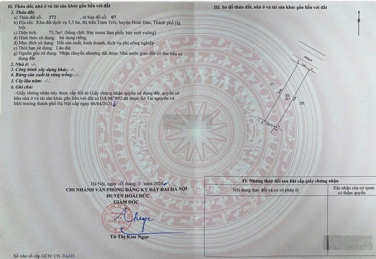 Đất dịch vụ Hoài Đức diện tích đẹp pháp lý chuẩn sinh lời cao