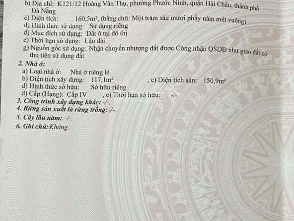 Bán đất tặng nhà cấp 4 kiệt ô tô đường Hoàng Văn Thụ, trung tâm TP Đà Nẵng.(cách cầu RỒNG chỉ 500m)