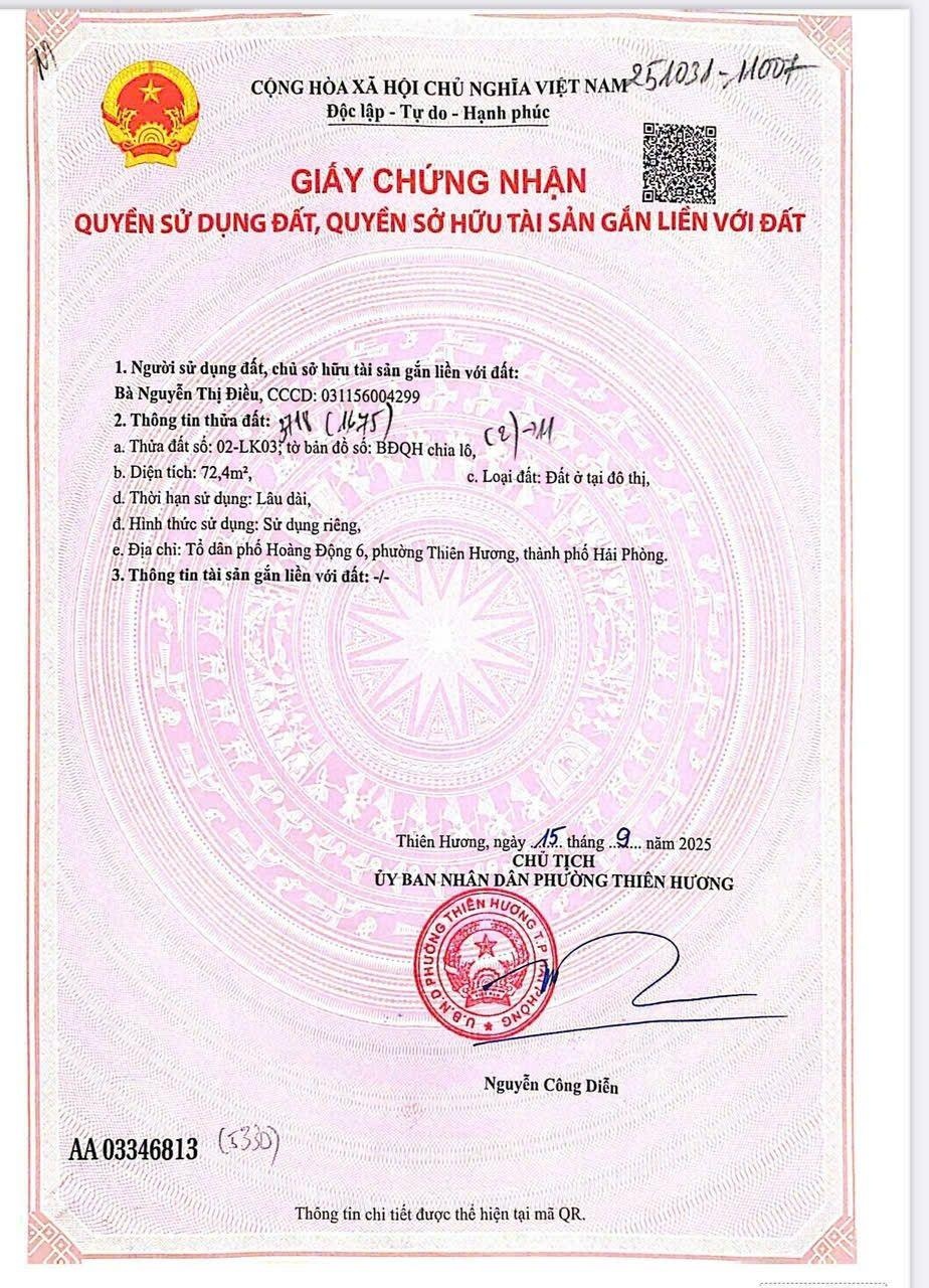 TDC Hoàng Động 72,4m2 lô 02LK093697990202 em Thúy