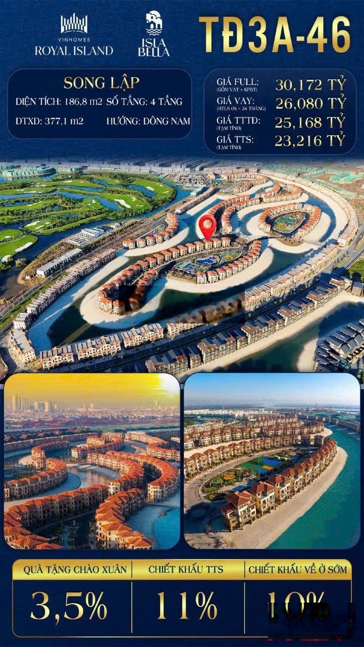 TĐ3A-46 SIÊU PHẨM SONG LẬP ISLA BELLA Hàng hiếm vị trí đẹp tiềm năng tăng giá cao