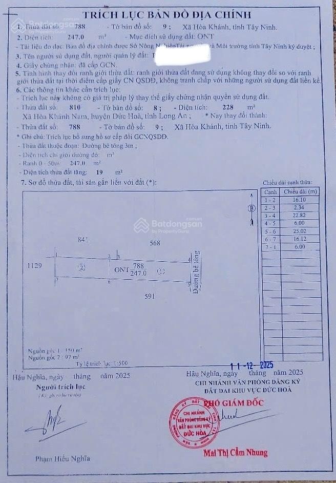 Chính Chủ Bán Đất 6x41m Xã Hòa Khánh Nam - Đường Bê Tông Ô Tô - Cách Chợ 1km