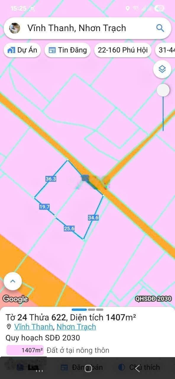 Miếng đẹp đầu xã Vĩnh Thanh, giáp Phú Đông, thế đất cực đẹp, DT 1407m2 ngang 36m