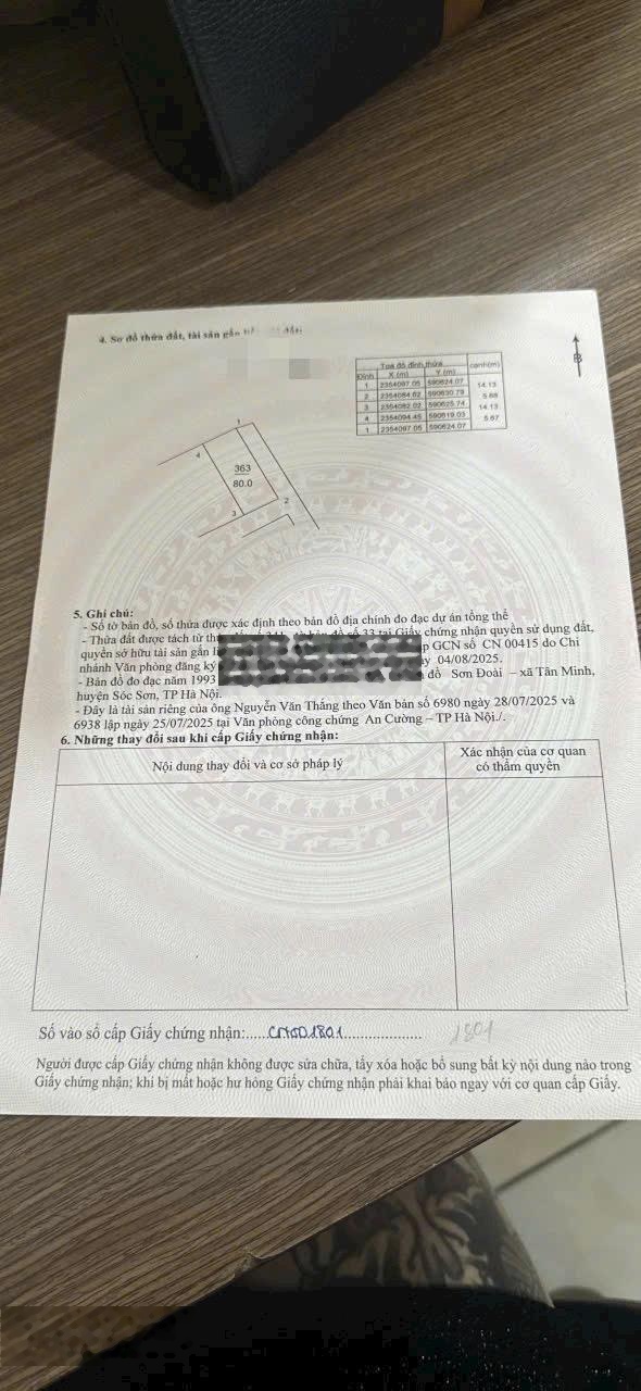 Cc bán 80m2 sơn đoài, tân minh, sóc sơn, hn