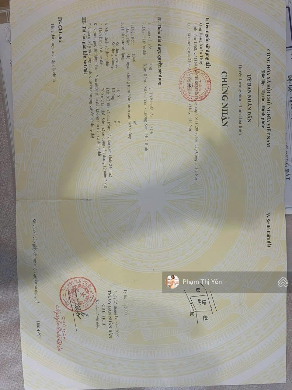 Bán gấp giá tốt lô đất tại quần thể nghỉ dưỡng Tophill-Lương Sơn 1046m2/200mONT. Lô đất 2 mặt đường