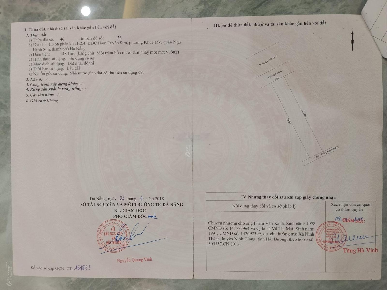 Chính chủ cần bán lô đất tuyệt đẹp đường Doãn Uẩn, phường Khuê Mỹ, Ngũ Hành Sơn, Đà Nẵng