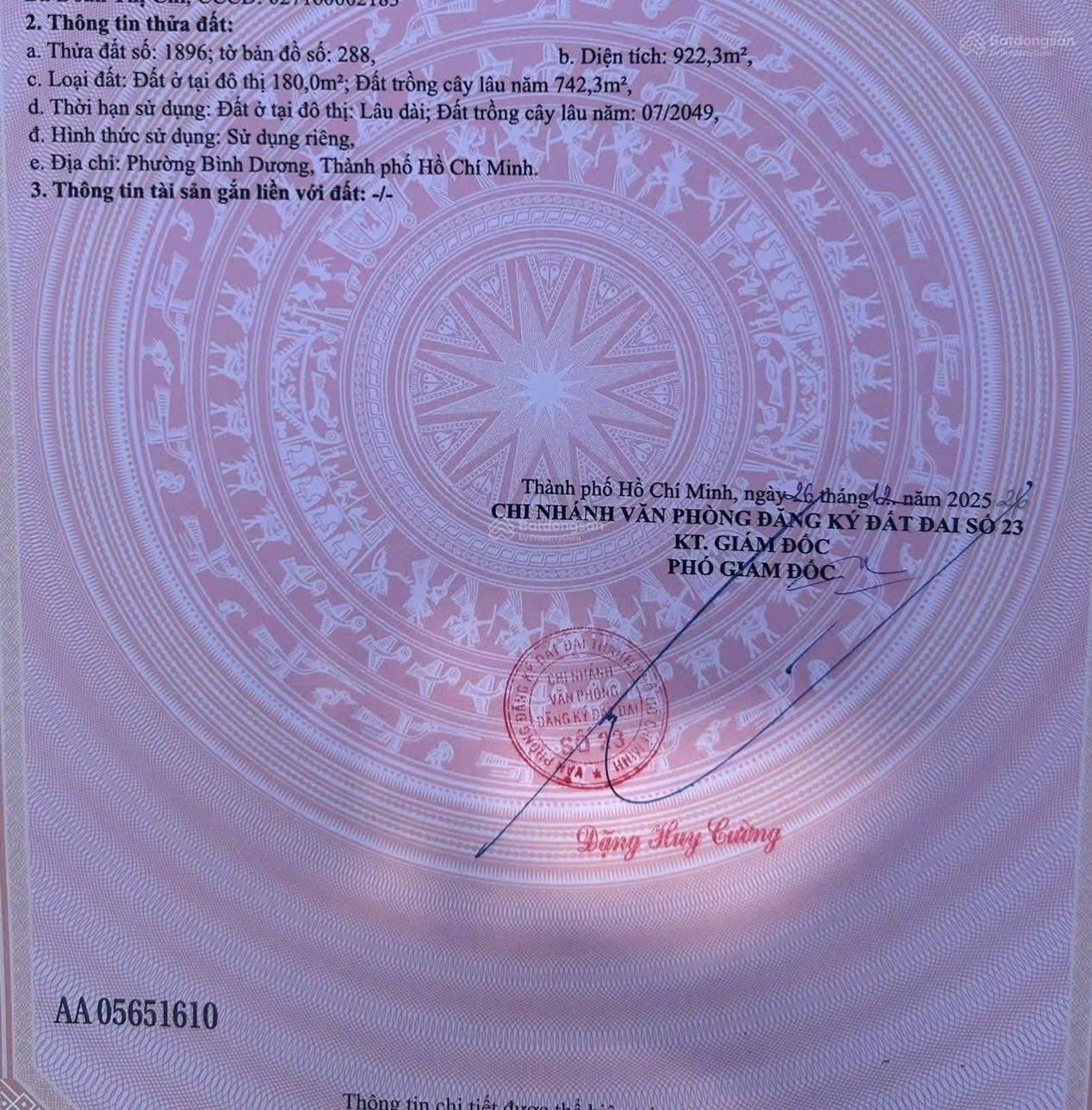 Bán lô đất nhánh DX05 Phú Mỹ. Thủ Dầu Một. Bình Dương DT: 922m2, thổ cư 180m2 xây trọ, nhà vườn