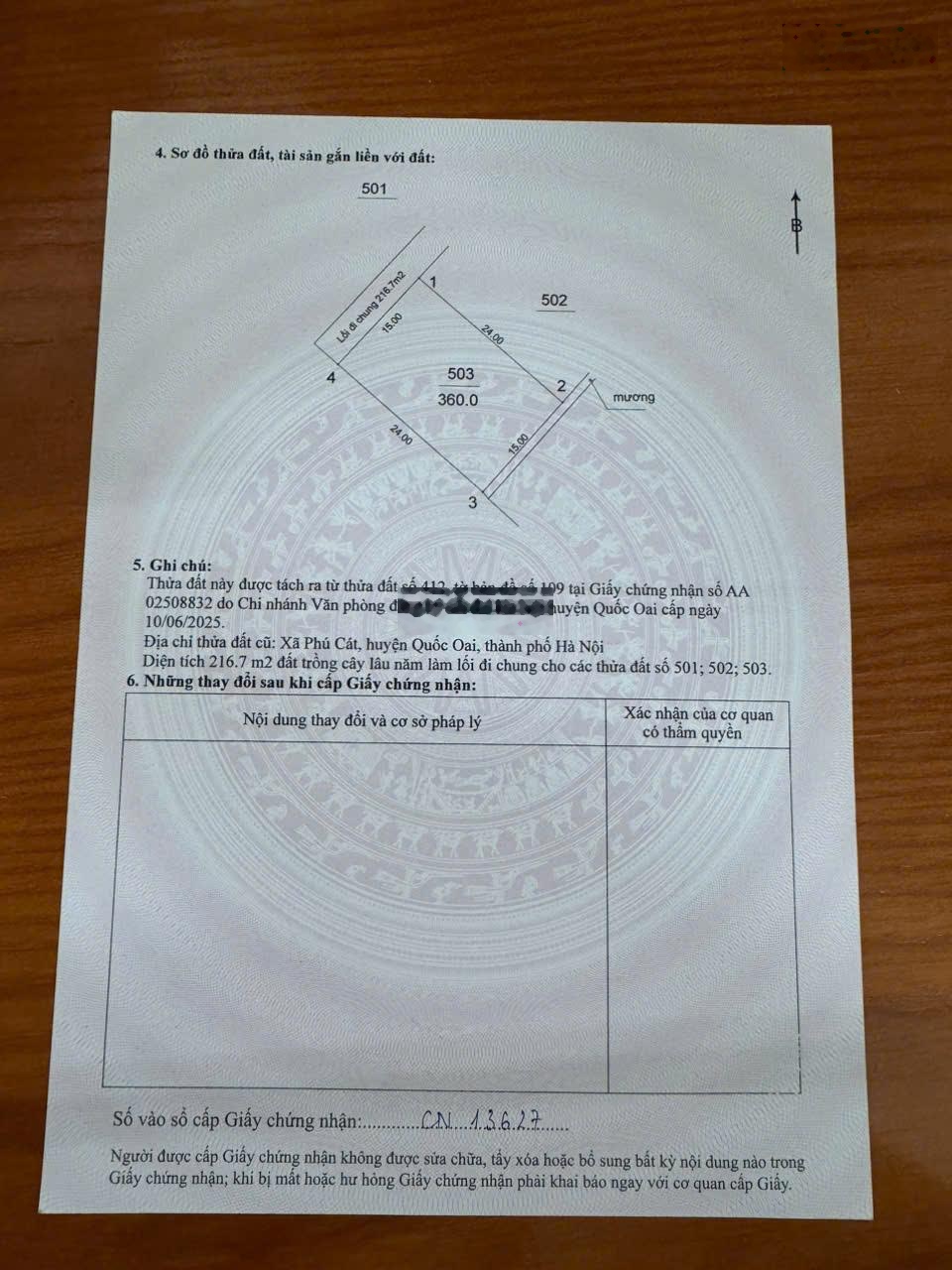 Chính chủ bán đất 360m² thổ cư mặt tiền 15m phù hợp phân lô hòa lạc