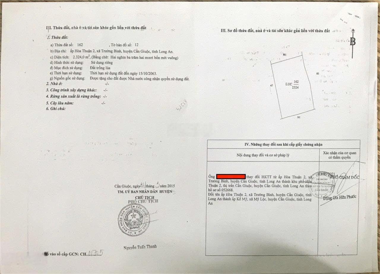 Bán đất lúa + vườn đẹp xuất sắc tại đường Bảy Thuộc, Cần Giuộc, Long An