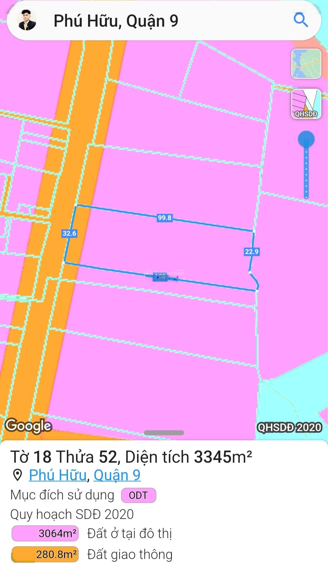 Bán 3200m2 full thổ mặt tiền Nguyễn Duy Trinh, Phú Hữu. Ngang 32m dài 100m giá tốt 300 tỷ TL