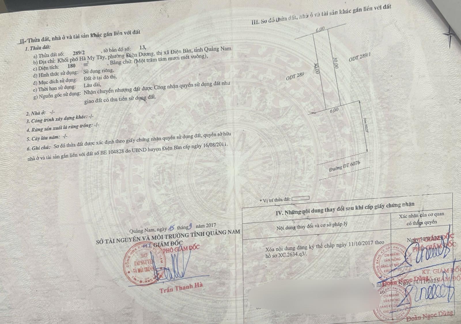 Chính chủ bán đất Điện Dương (nay ĐBĐ - Đà Nẵng) 180m2 mặt tiền đường An Dương Vương, gần biển, rẻ