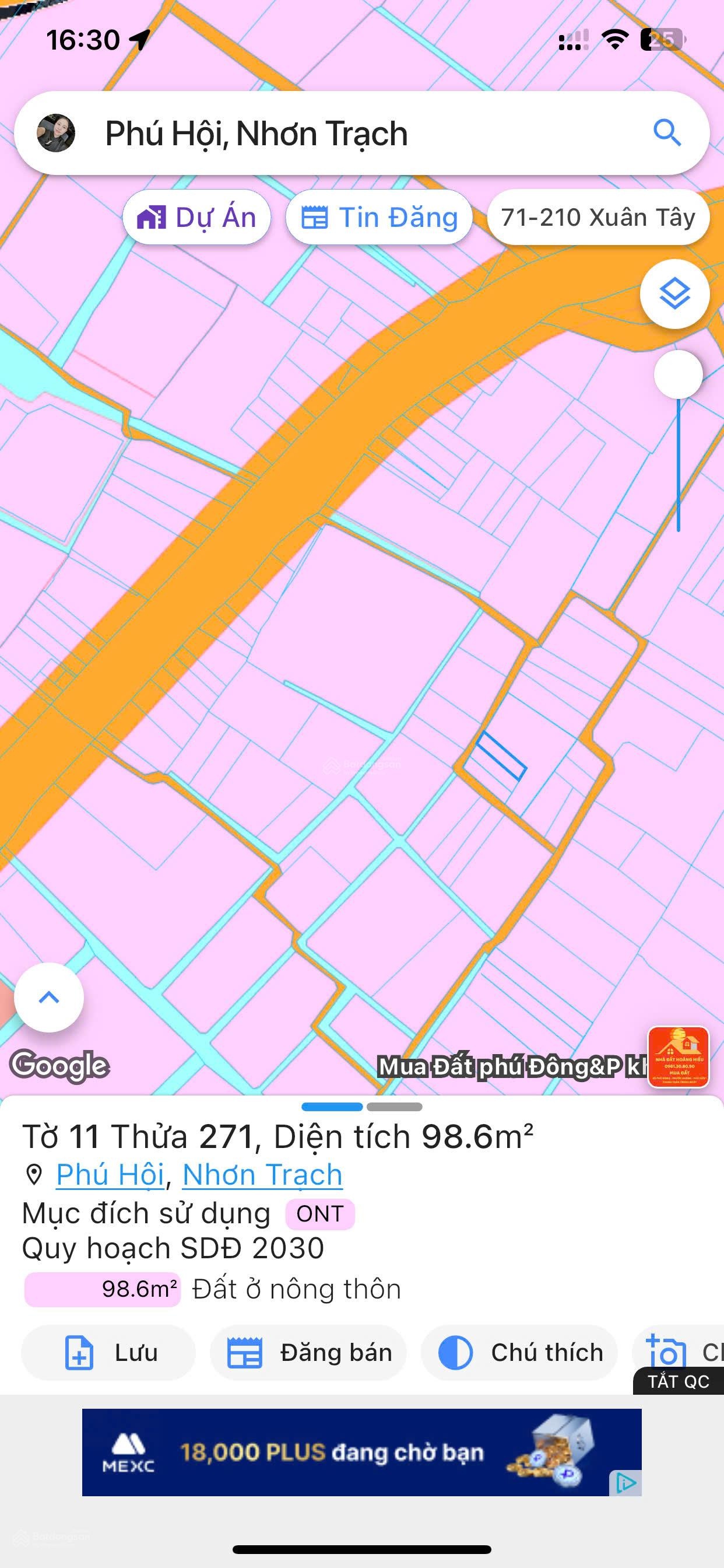 Chính chủ bán 100m đất nền full thổ cư xã nhơn trạch đồng nai