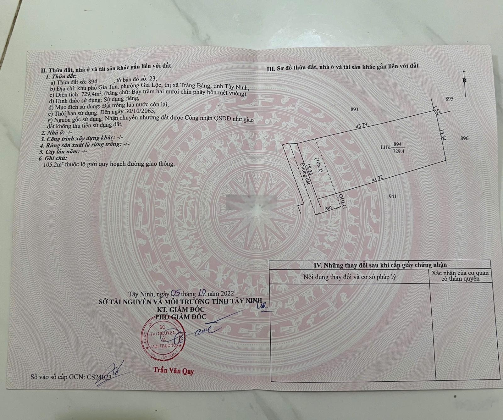 Bán đất có nhà vườn TX Trảng Bàng, Tây Ninh