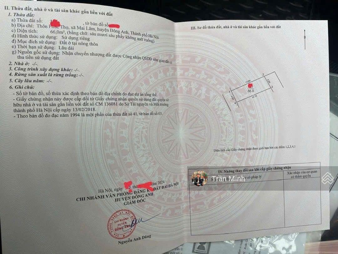 Bán mảnh đẹp tại trục chính kinh doanh - thôn phúc thọ - mai lâm - đông anh . (trong đê ).