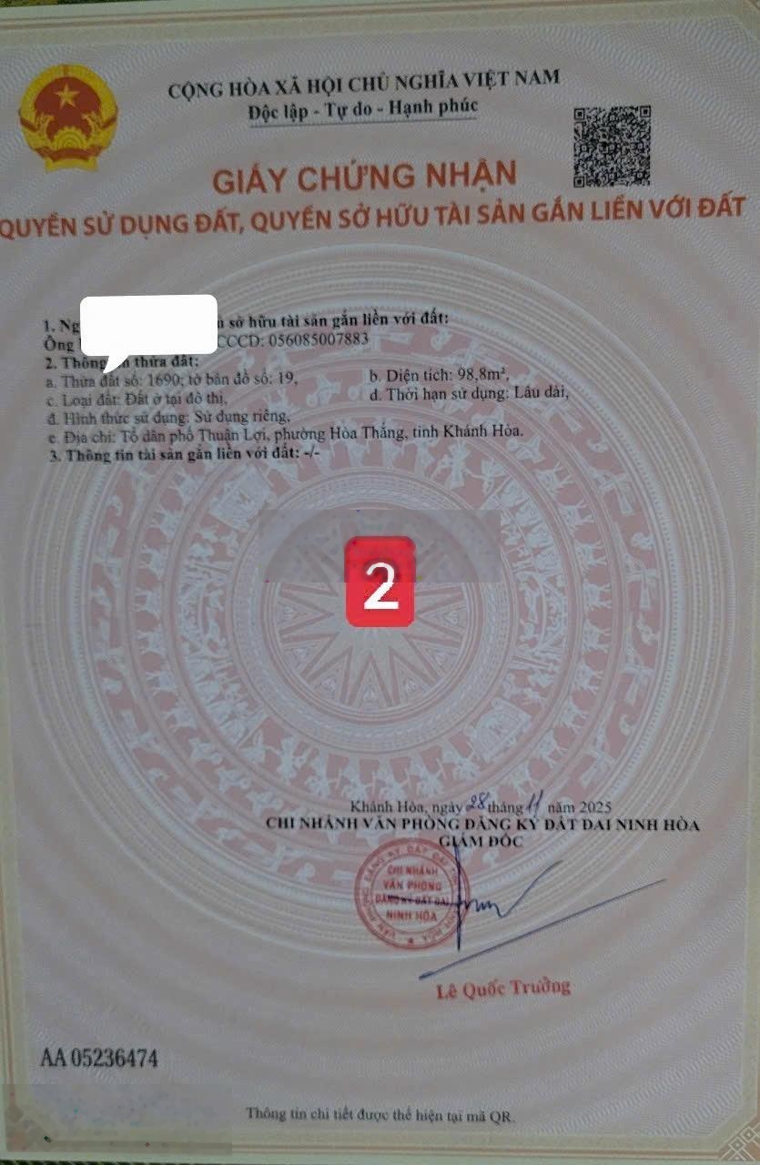 Đất sát trung tâm Ninh Hoà giá F0 chỉ 480tr/ lô full thổ - Tiềm năng tăng giá tốt - Ngang 5mx19m