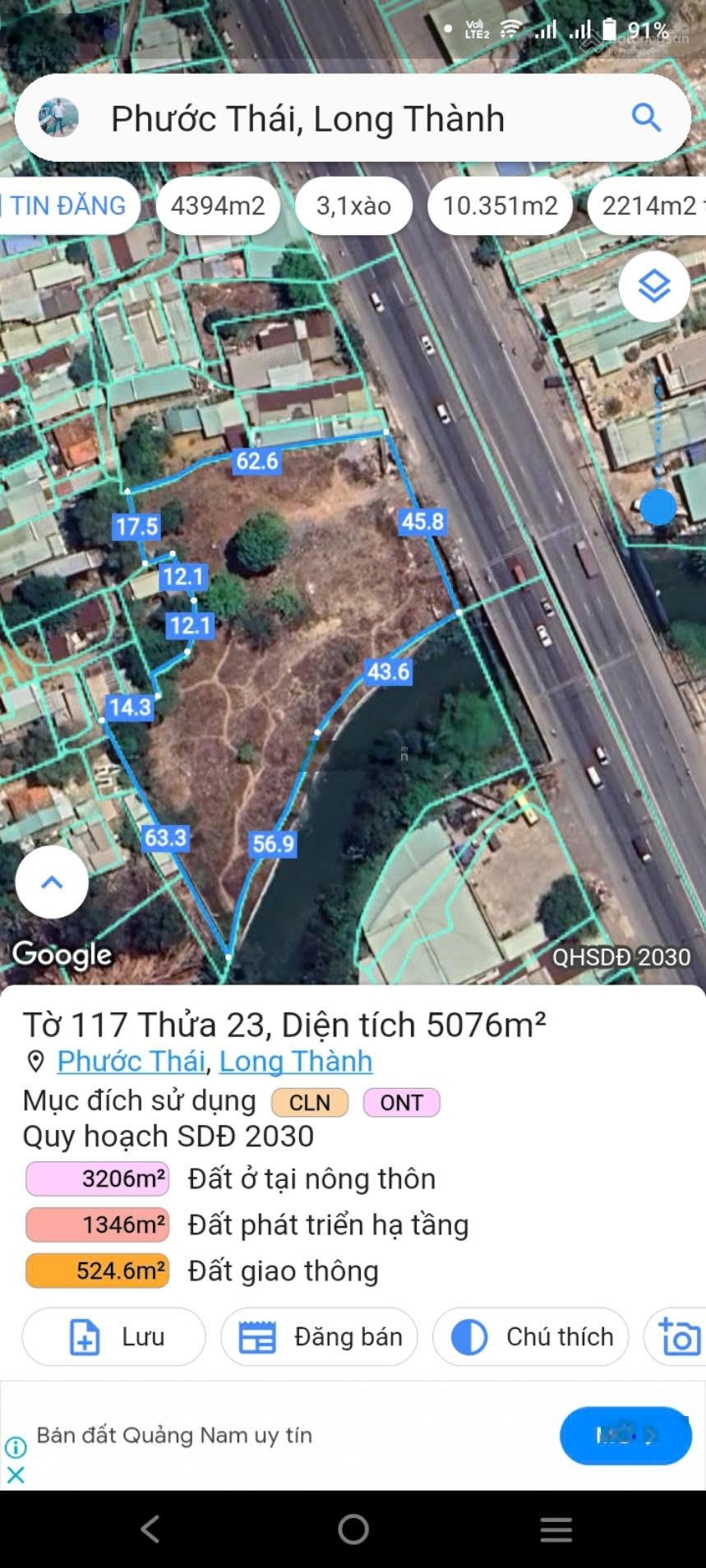 Cần bán 5076m2 MT Quốc Lộ 51 gần sân bay Long Thành & Cảng cái mép, thổ cư, KD buôn bán, giá đầu tư