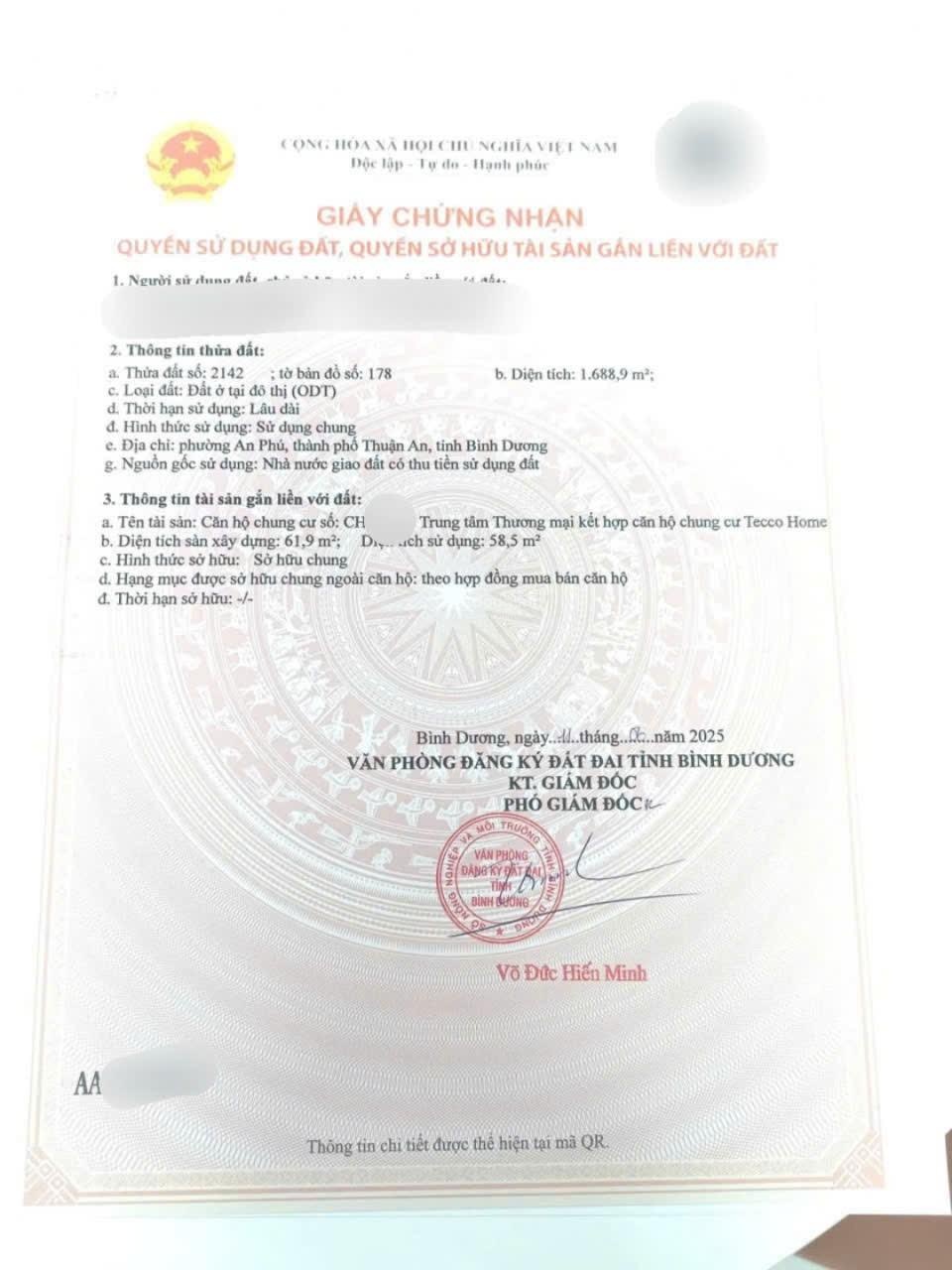 (7865) tecco home An Phú, 61,9 m2, sổ hồng: 1,650 tỷ. Cam kết không đăng ảo