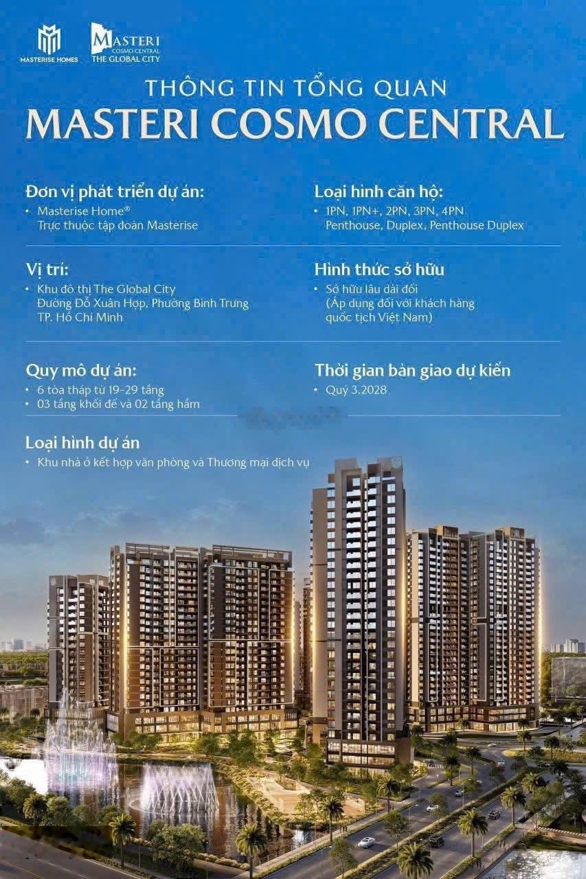 Masteri Cosmo Central - căn 2PN view kênh đào nhạc nước tầng cao giá bán 9,6 tỷ