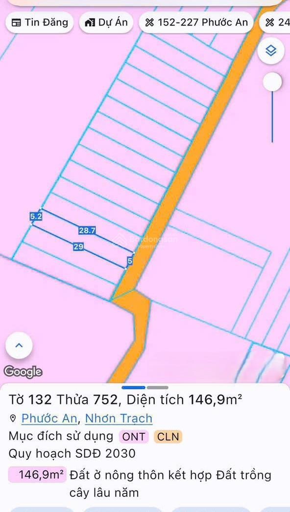 Bán đất Vĩnh Thanh, Nhơn Trạch. Full thổ cư, DT 147m2, sang tên ngay trong ngày, giá siêu tốt