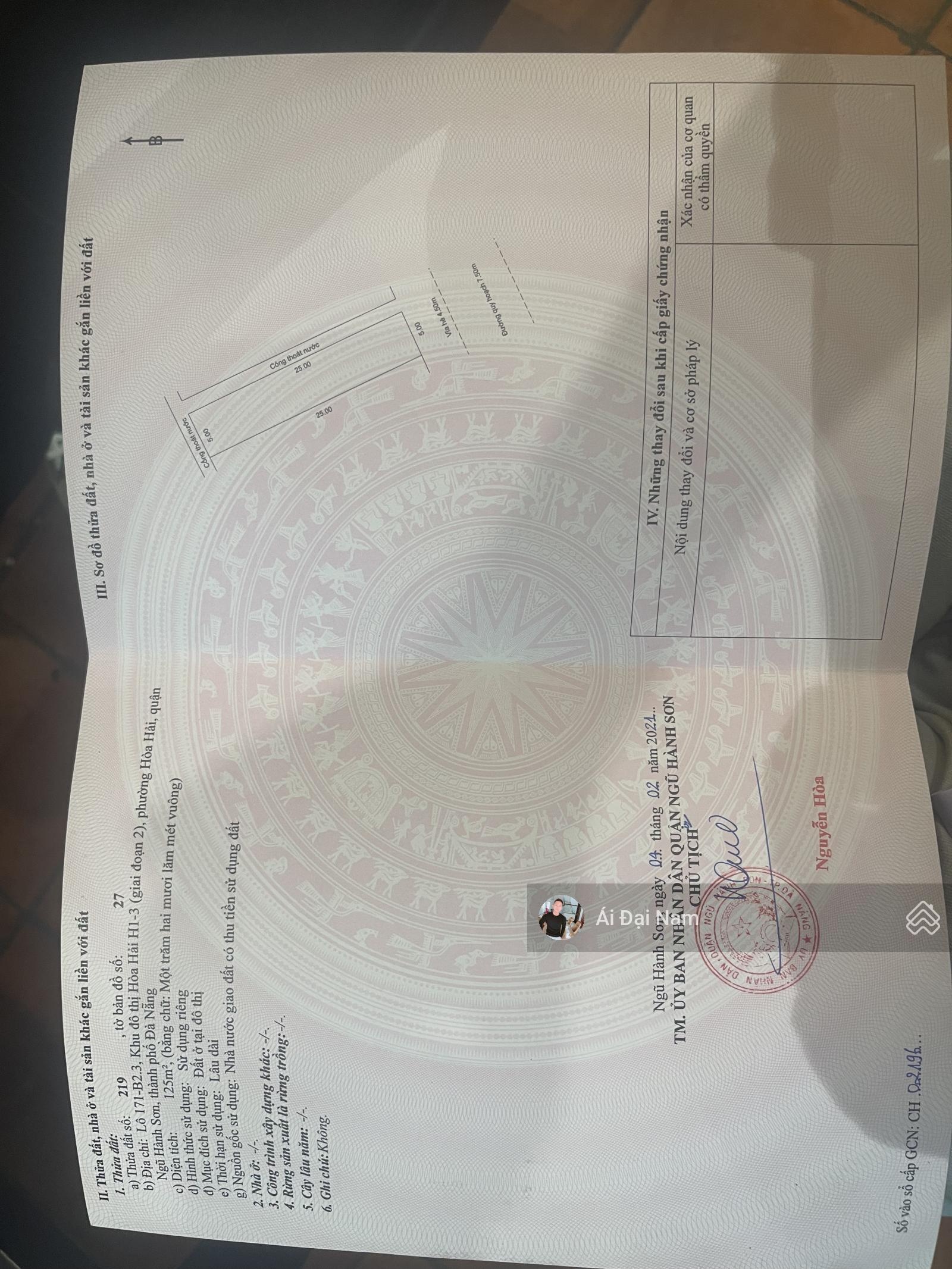 Chính Chủ Gửi Bán Lô Đất Biển Khu Bãi Tắm Sơn Thuỷ . Dt : 125m ( kẹp cống ) . LH : Mr. Ái Đại Nam