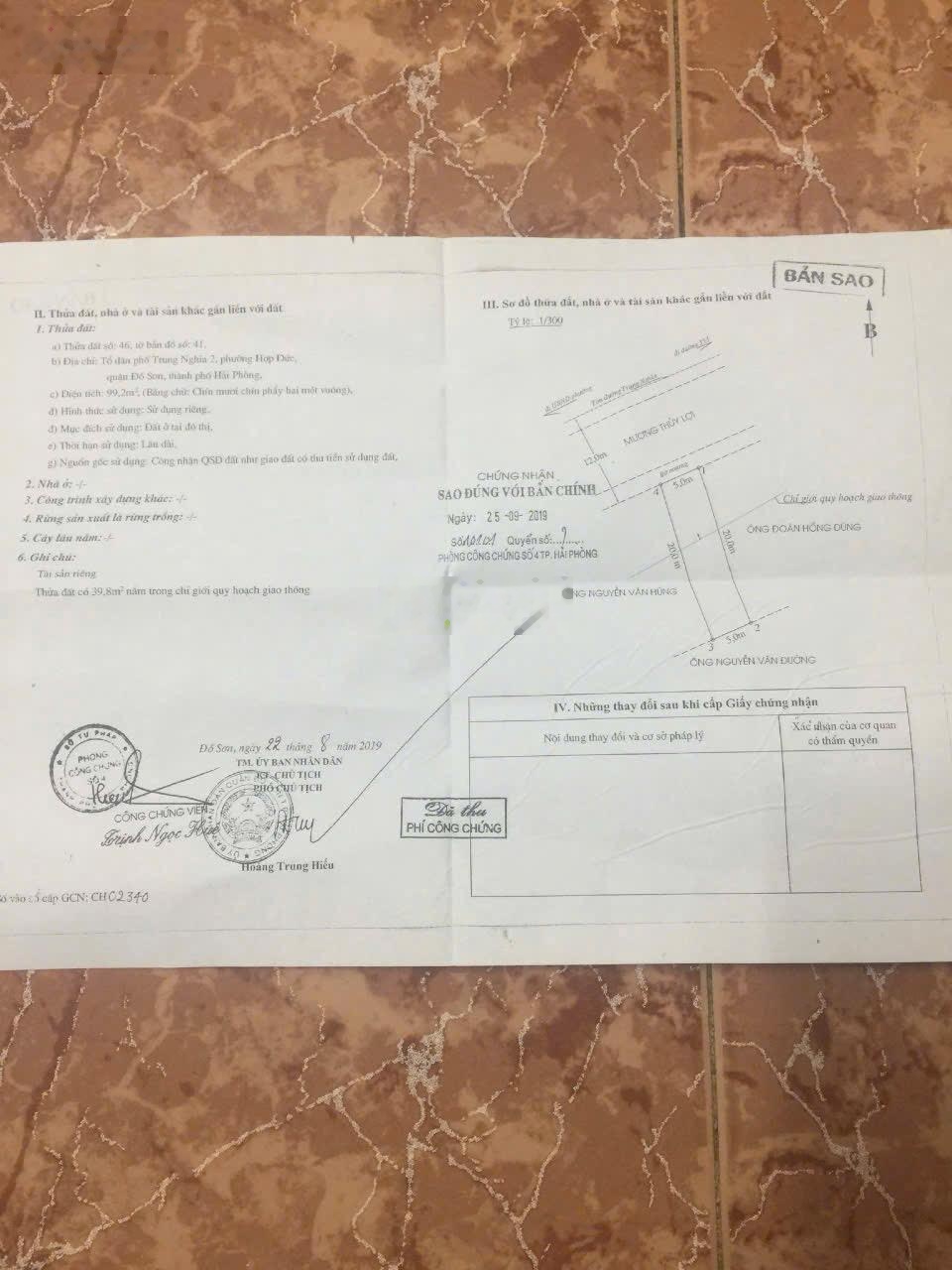 Mặt đường Trung Nghĩa hàng đẹp đường 11m Trung Nghĩa, Đồ Sơn, Hải Phòng. DT: 99m2