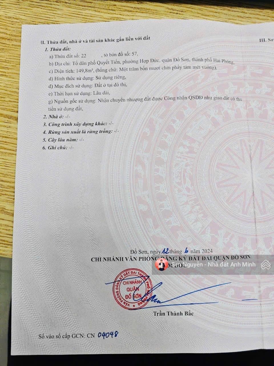 Chính chủ gửi bán lô đất mặt đường TDP Quyết Tiến - Hợp Đức - Đồ Sơn