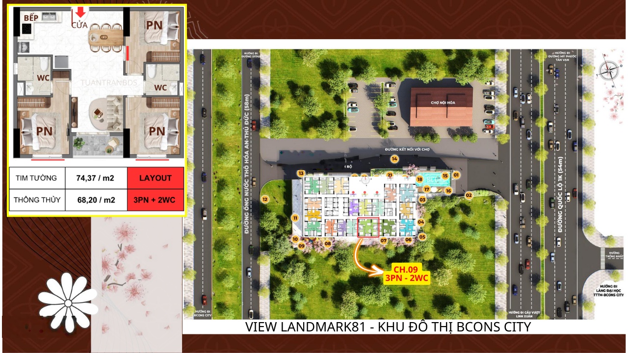 Thanh toán 164 triệu sở hữu căn hộ 3PN - Bcons Asahi - view Landmark 81 - chiết khấu 128 triệu