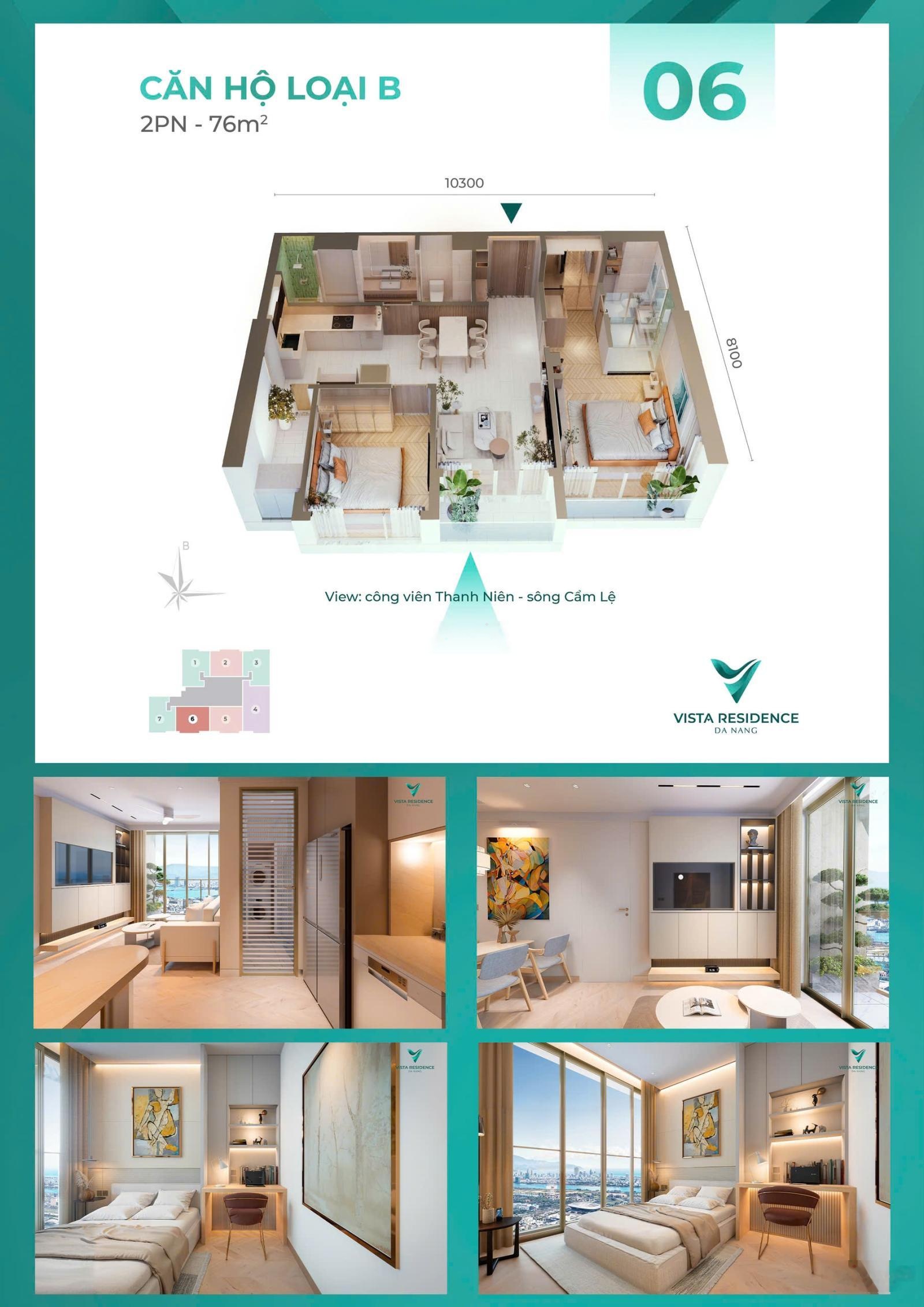 Lộ diện căn 2pn diện tích 76m2 - trung tâm downtown - nhận nhà quý 1/2026