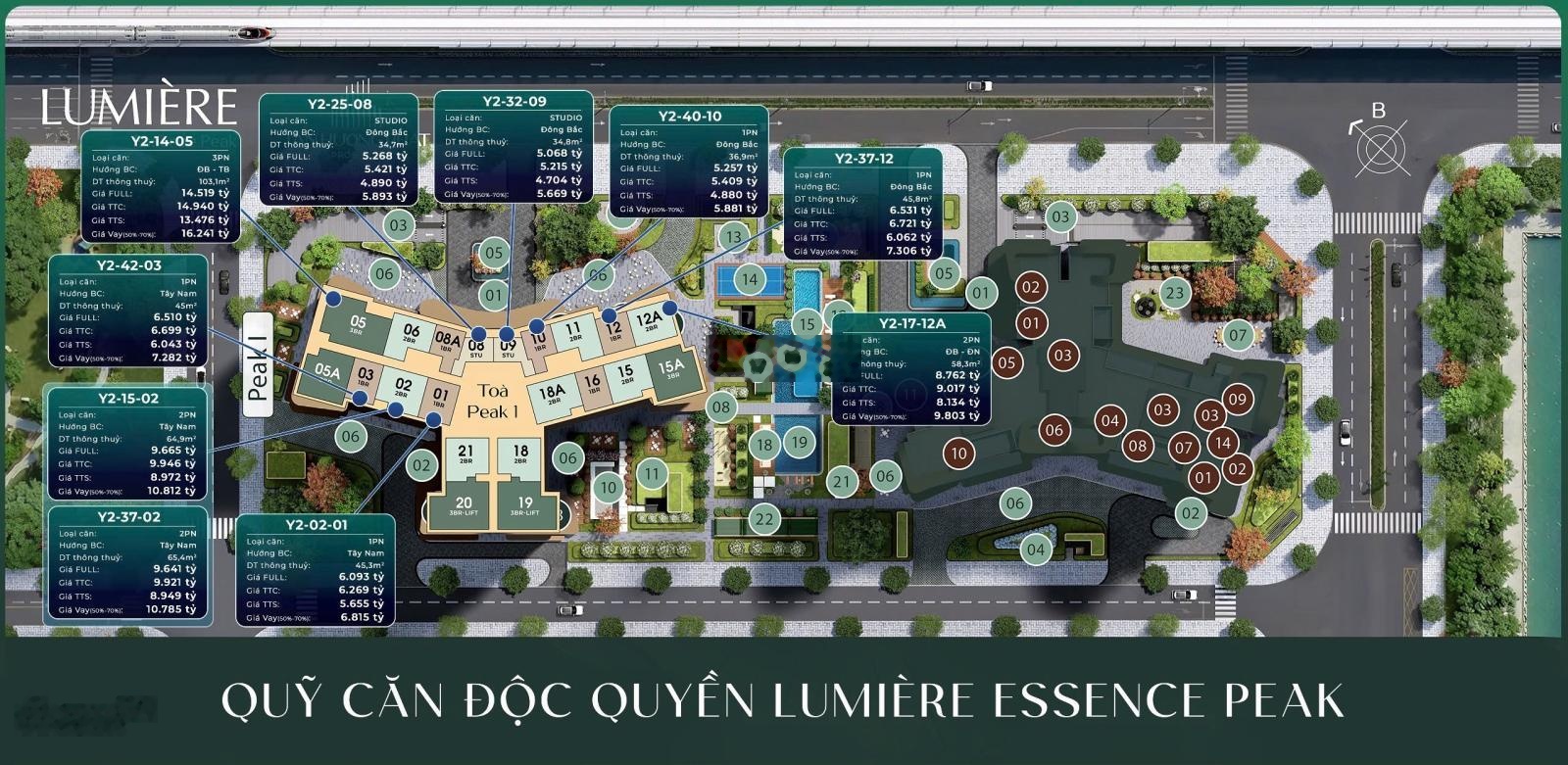 Em sẵn quỹ căn dự án LUMIER ESSENCE PEAK ( Studio, 1N, 2N, 3N ) kiệt tác thượng lưu