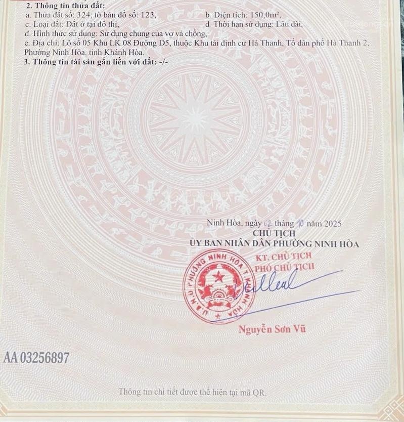 Đất Tái định cư ngay trung tâm Ninh Hoà