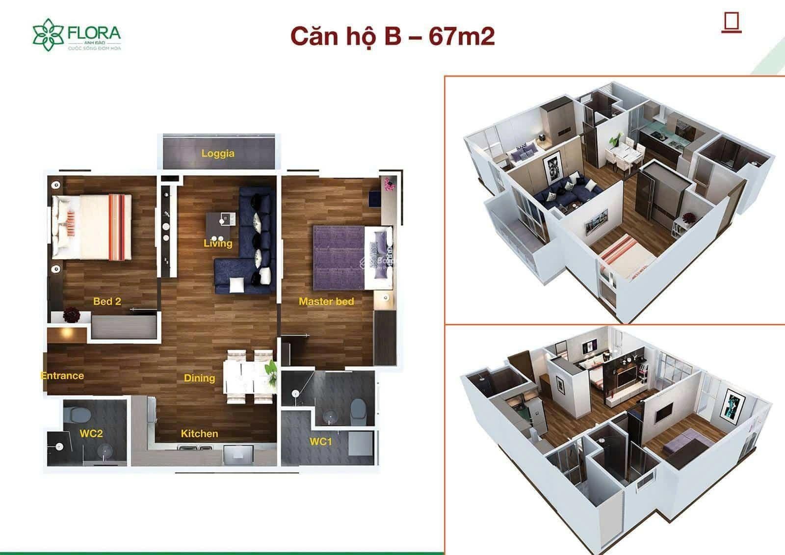 Chính chủ bán căn góc Flora Anh Đào, thiết kế 2PN, 2WC có ban công, sổ hồng riêng.