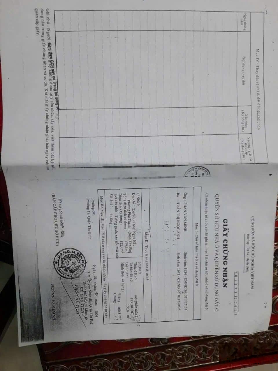 Bán nhà nát hẻm 205/15 Thoại Ngọc Hầu, P. Phú Thạnh, Q Tân Phú