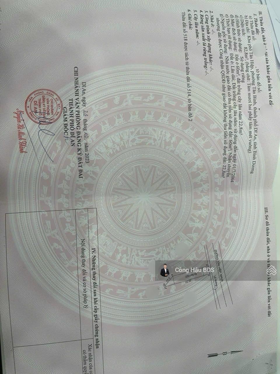 3 Nền Đất MT Tân Hiệp. P. Tân Đông Hiệp mới. DT: 93.5M2 (4.15x 22.5M). Đường 6M. Giá: 2.9 Tỷ TL