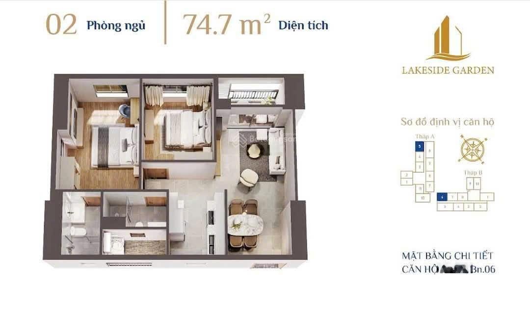 Bán căn hộ 2ngủ 2vs Lakeside Garden giá chỉ 43 tr/m2 vị trí đắc địa, tiện nghi đủ đầy!