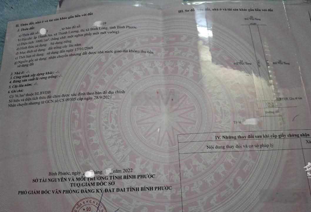 Bán đất tại Xã Thanh Lương, Bình Long, Bình Phước, 700 triệu, 1000m2