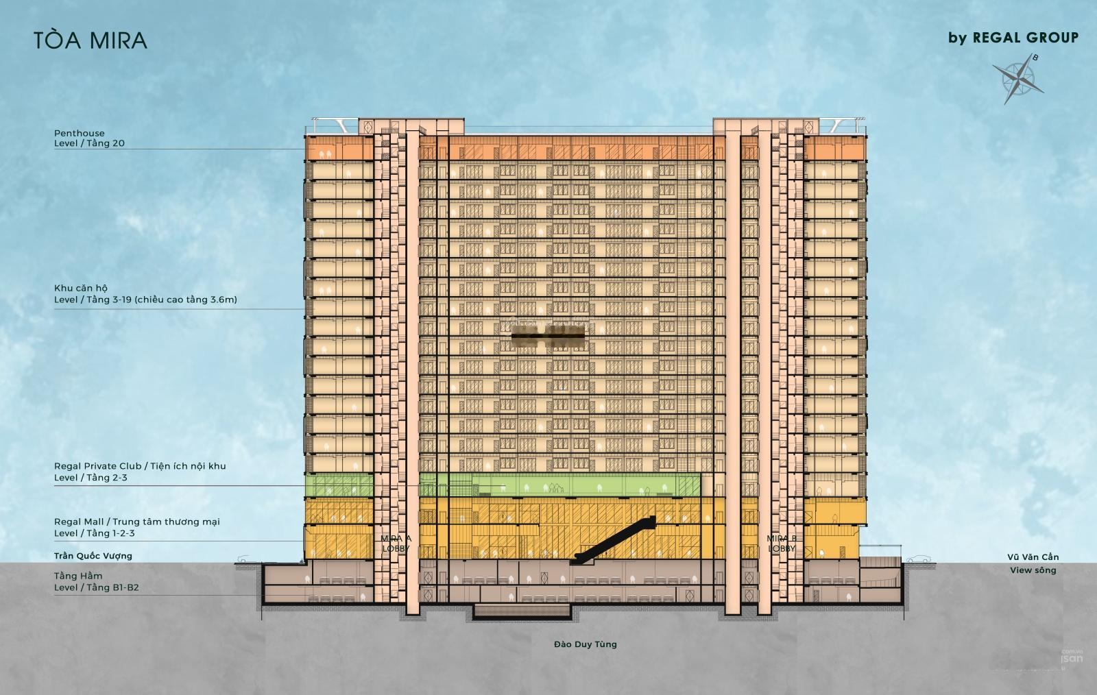 Căn 3 Phòng ngủ vip siêu đẹp tại tòa Mira- Regal Complex, ban công Đông Nam, view sông & biển
