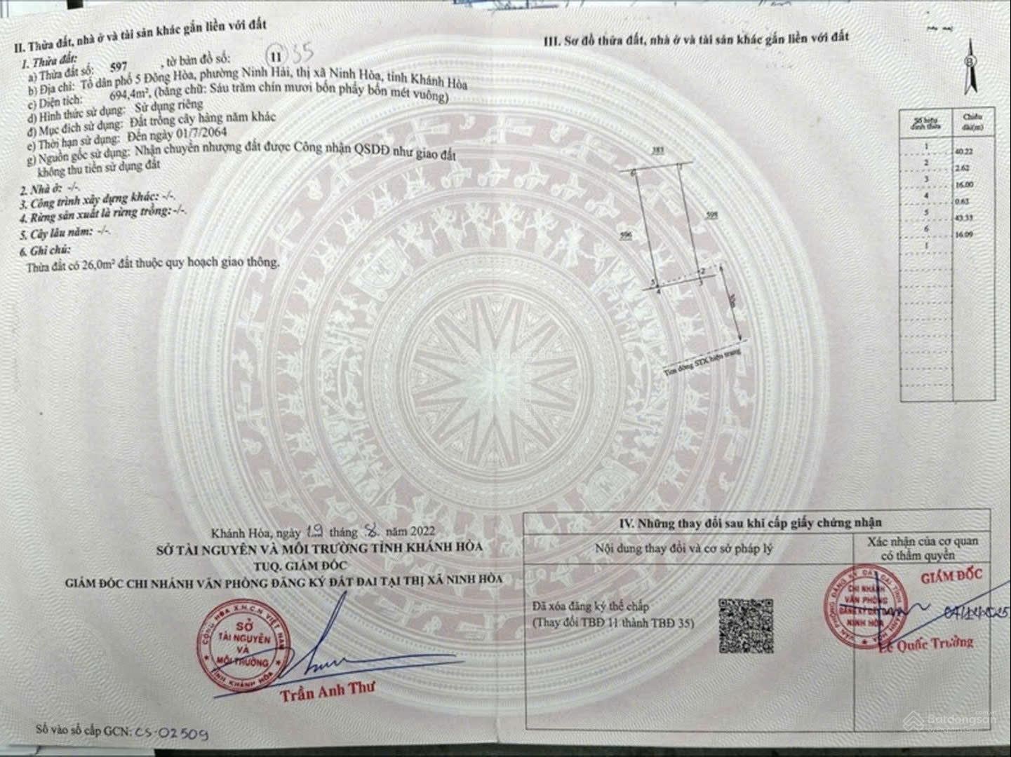 Bán lô đất cách biển 100m Ninh Hải đường chính Khu đô thị