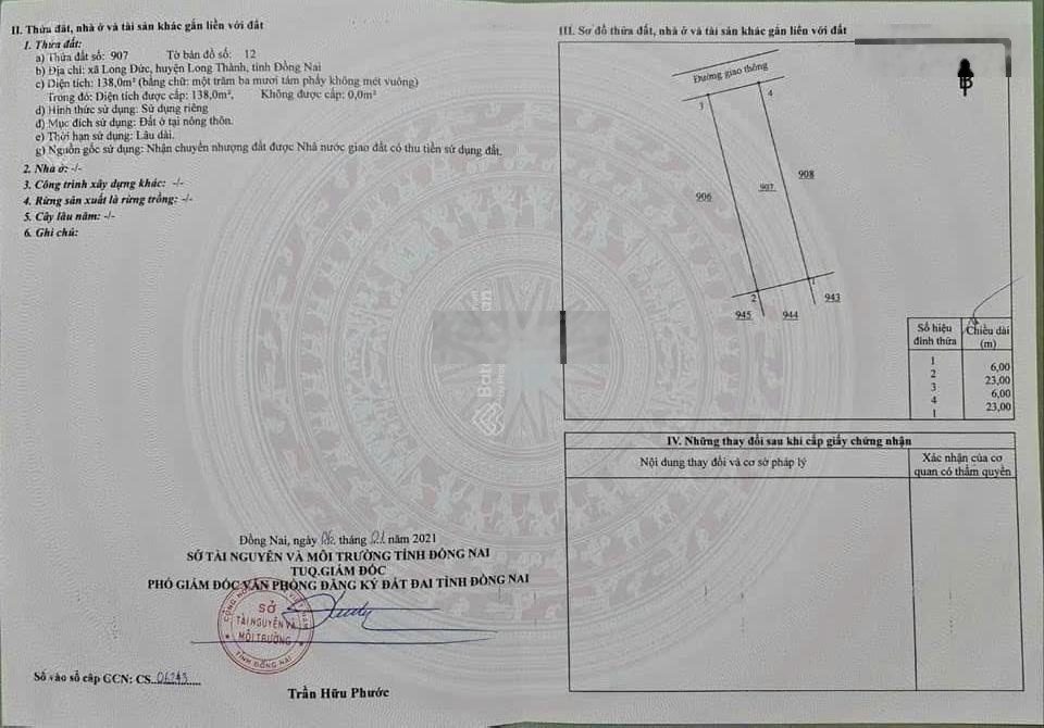 Đất thổ cư sổ sẵn Long Đức, Long Thành