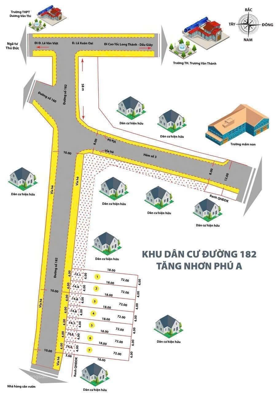 Bán đất mặt tiền đường 182 Lã Xuân Oai, TNP A, Q9 - Diện tích: 88m2 ngang 4m