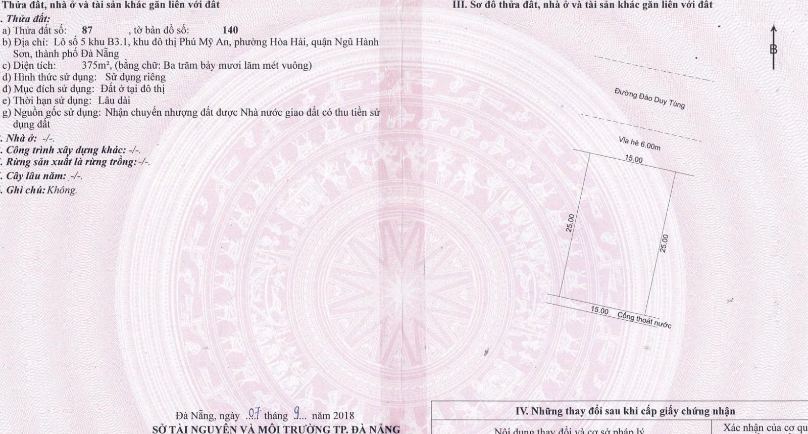 Chính chủ bán lô đất biệt thự mặt tiền đường Đào Duy Tùng 33m sát sông Cổ Cò sổ sẵn, hướng Đông Bắc