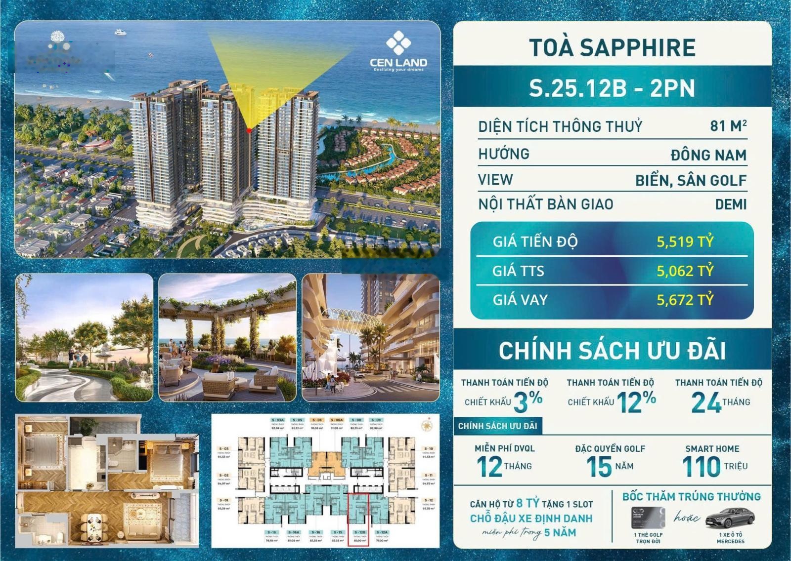 Bán căn hộ biển Newtown Diamond - Căn S.25.12B- GIÁ 5,52 tỷ/TTS 5,06 TỶ